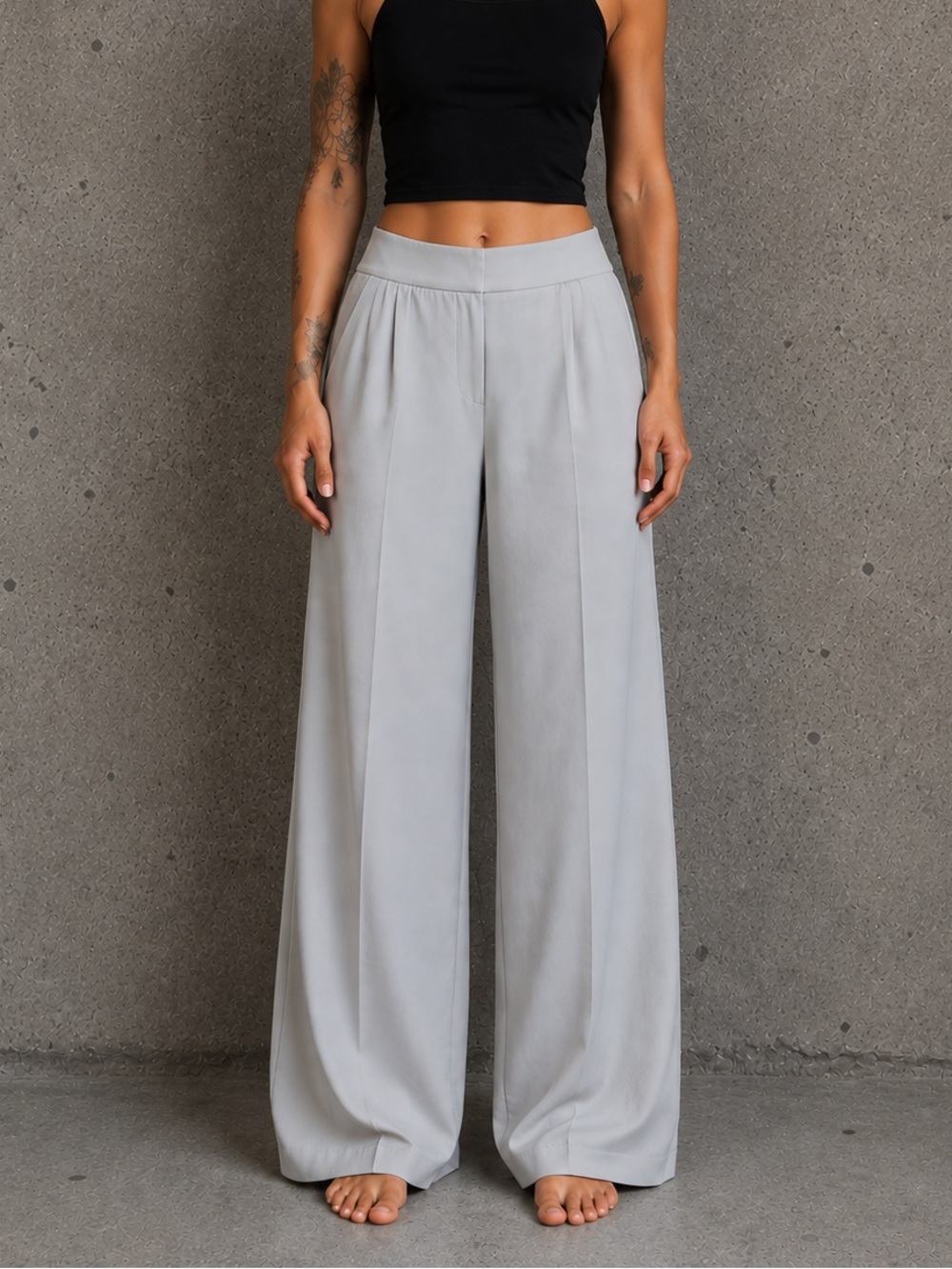 Rachel Zoe Light Gray Wide Leg Trouser Pants Pull On Elastic Back Size 8